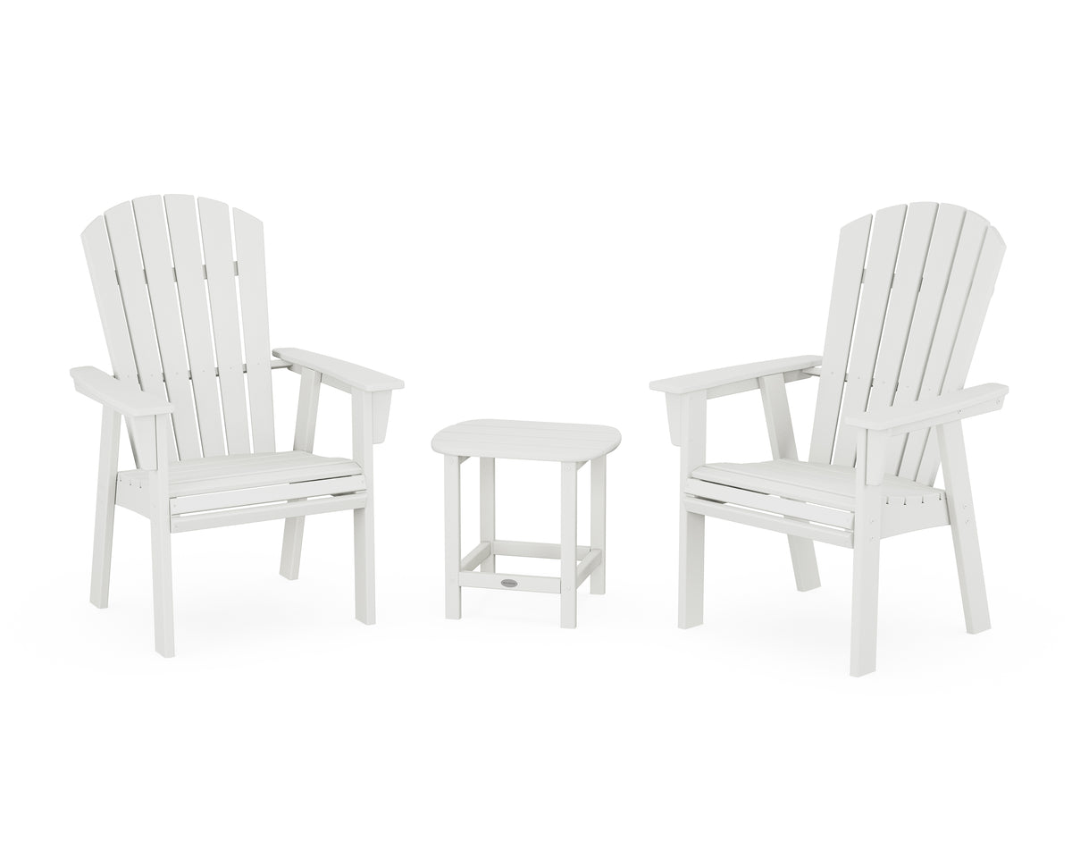 POLYWOOD Nautical 3-Piece Curveback Upright Adirondack Chair Set in Vintage White