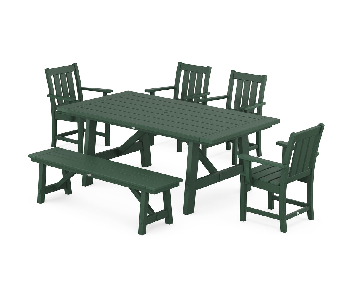 POLYWOOD Oxford 6-Piece Rustic Farmhouse Dining Set with Bench in Green