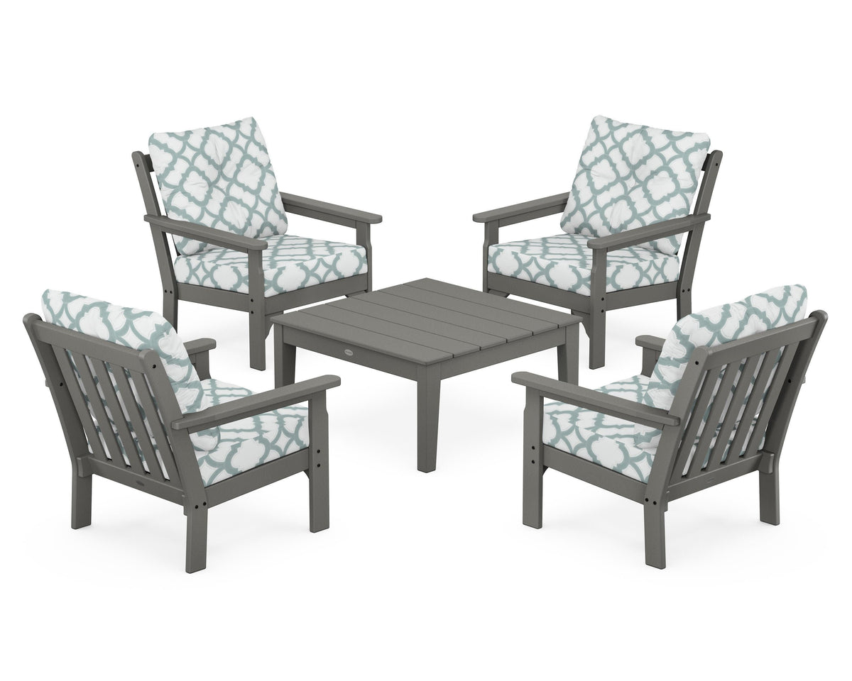 POLYWOOD Vineyard 5-Piece Deep Seating Conversation Set in Slate Grey / Trellis Glacier Spa