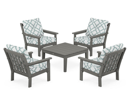 POLYWOOD Vineyard 5-Piece Deep Seating Conversation Set in Slate Grey / Trellis Glacier Spa