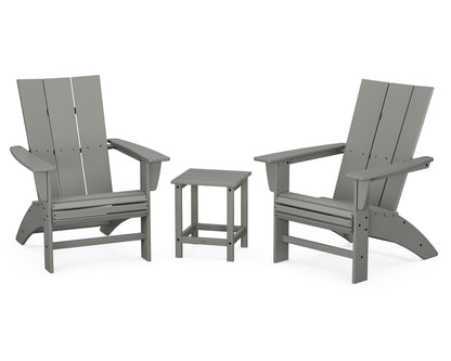 POLYWOOD Modern 3-Piece Curveback Adirondack Set With Long Island 18" Side Table in Slate Grey