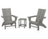 POLYWOOD Modern 3-Piece Curveback Adirondack Set With Long Island 18" Side Table in Slate Grey