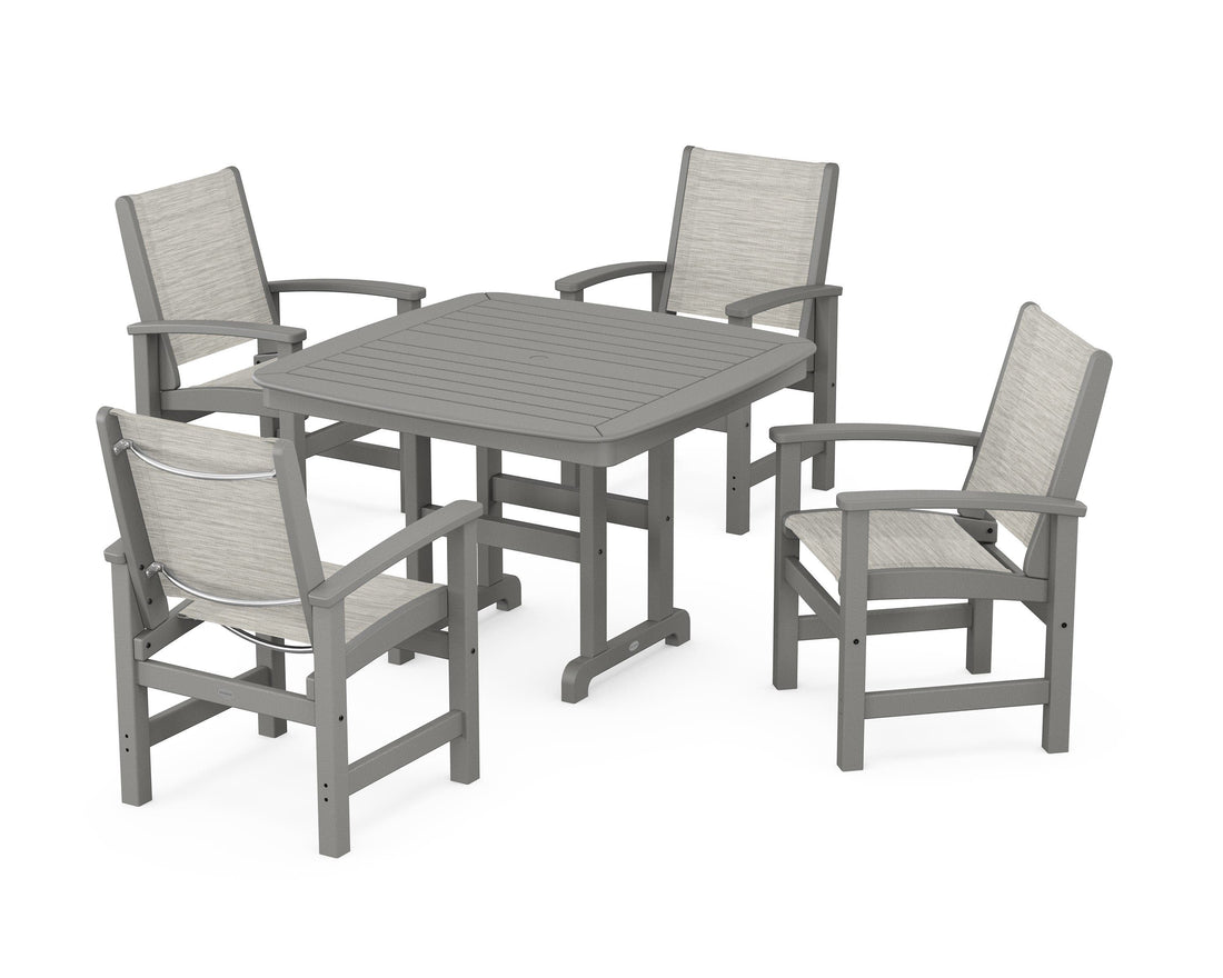 POLYWOOD Coastal 5-Piece Dining Set with Nautical 44" Dining Table in Slate Grey / Birch