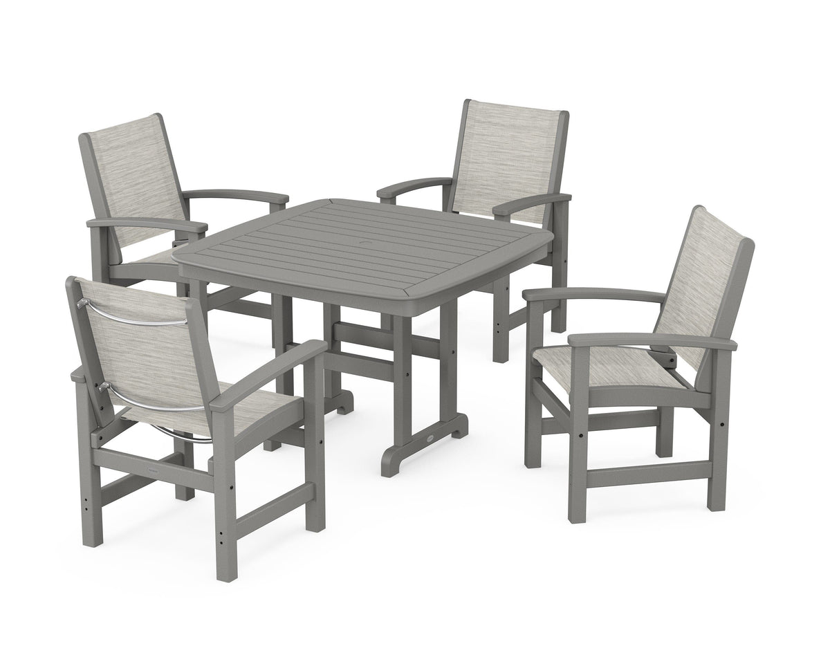 POLYWOOD Coastal 5-Piece Dining Set with Nautical 44" Dining Table in Slate Grey / Birch