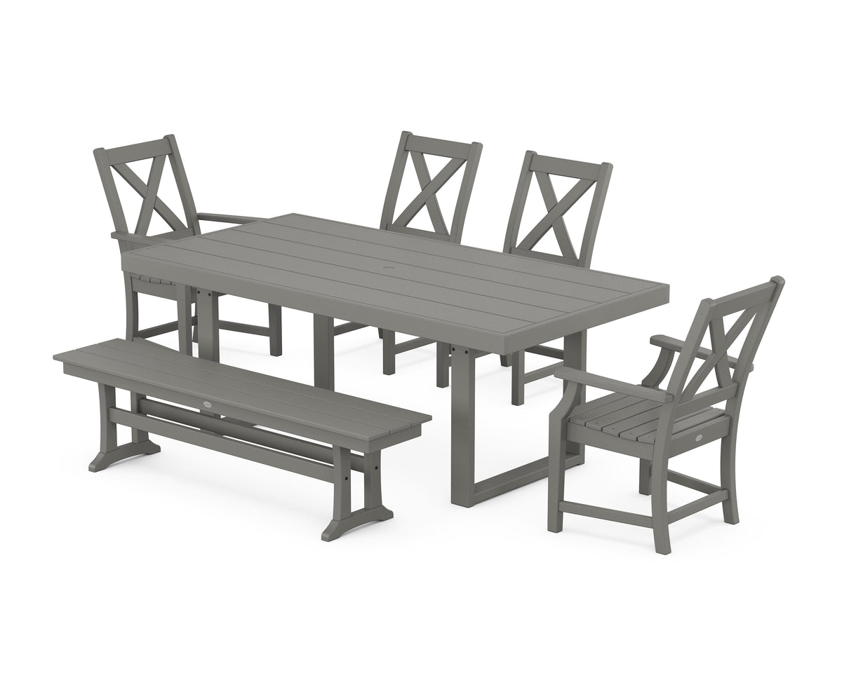 POLYWOOD Braxton 6-Piece Dining Set with Bench - 39" x 78" Table in Slate Grey