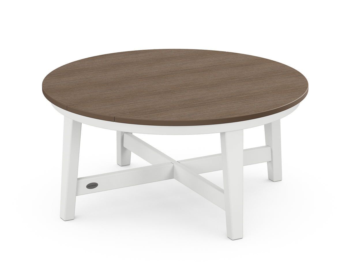 POLYWOOD Newport 36" Round Coffee Table in White / Kona