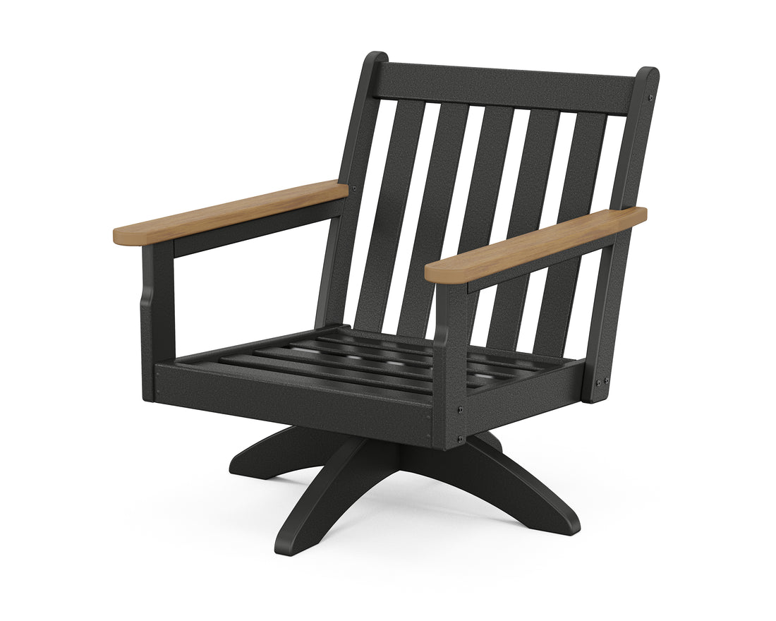 POLYWOOD Vineyard Deep Seating Swivel Chair Frame in Black / Natural