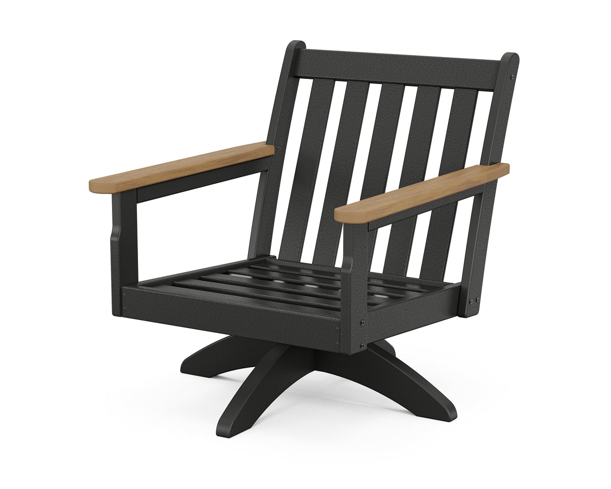 POLYWOOD Vineyard Deep Seating Swivel Chair Frame in Black / Natural