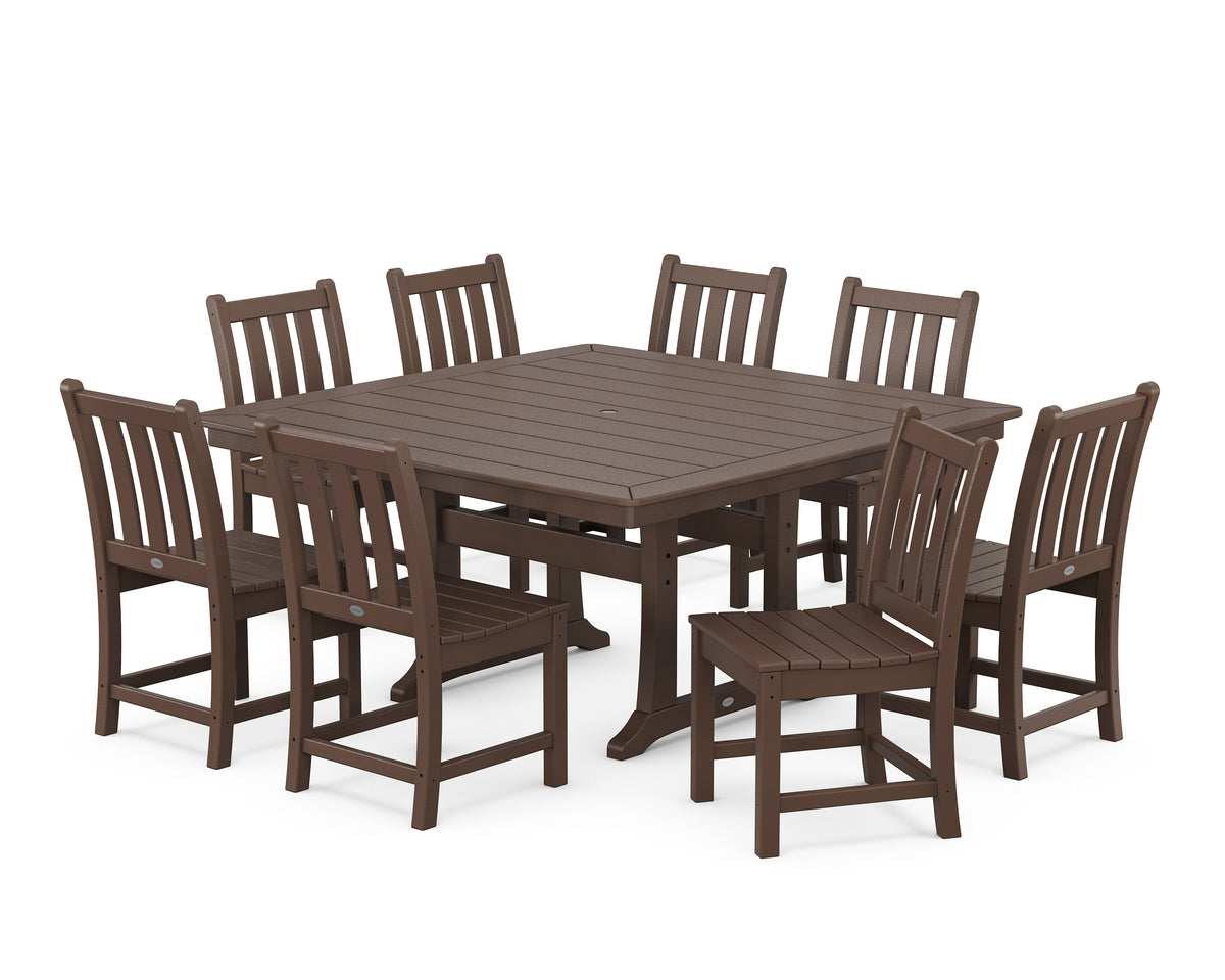POLYWOOD Traditional Garden 9-Piece Nautical Trestle Dining Set in Mahogany