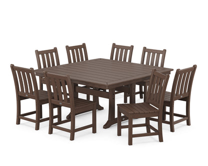 POLYWOOD Traditional Garden 9-Piece Nautical Trestle Dining Set in Mahogany
