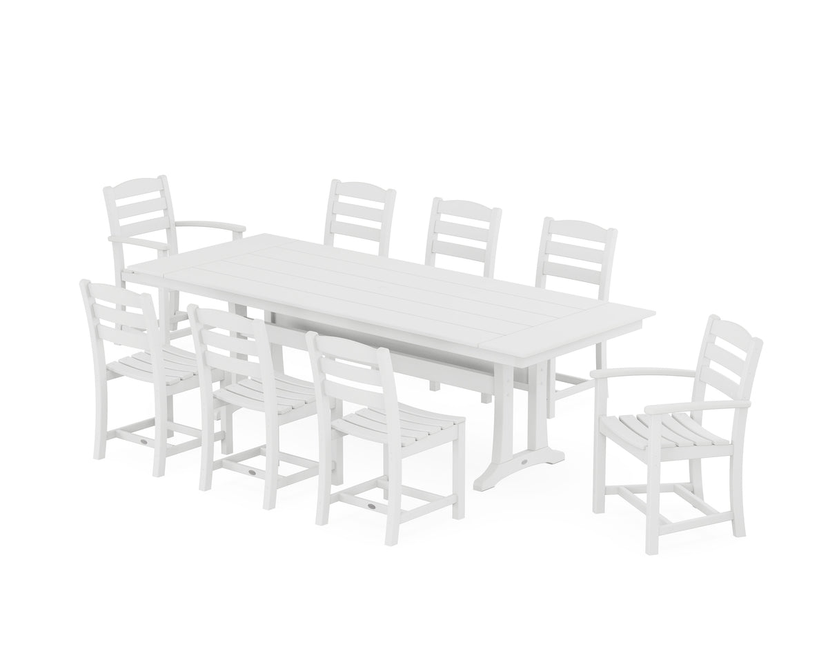 POLYWOOD La Casa Café 9-Piece Farmhouse Dining Set with Trestle Legs in White