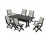 POLYWOOD Coastal Folding Chair 7-Piece Farmhouse Dining Set with Trestle Legs in Black / Birch