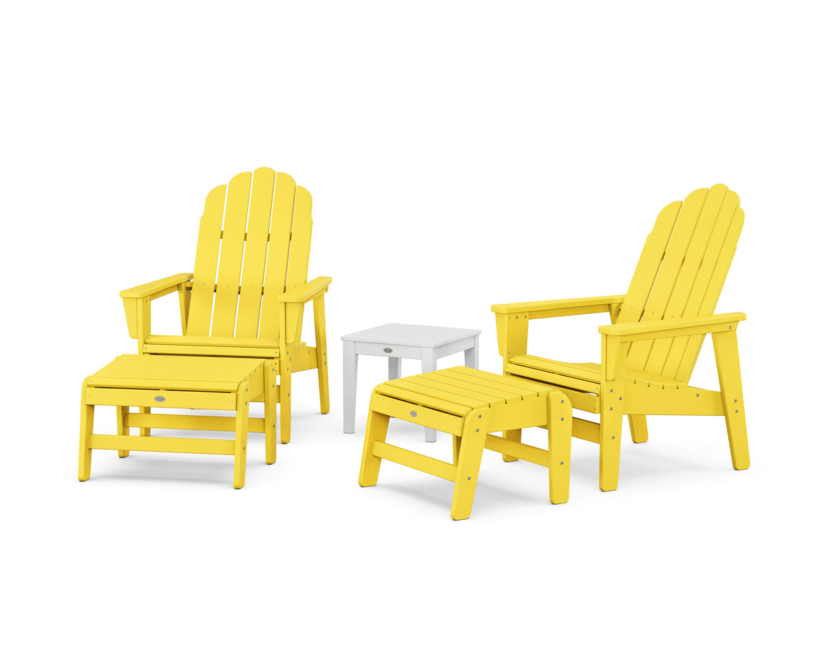 POLYWOOD 5-Piece Vineyard Grand Upright Adirondack Set with Ottomans and Side Table in Lemon / White