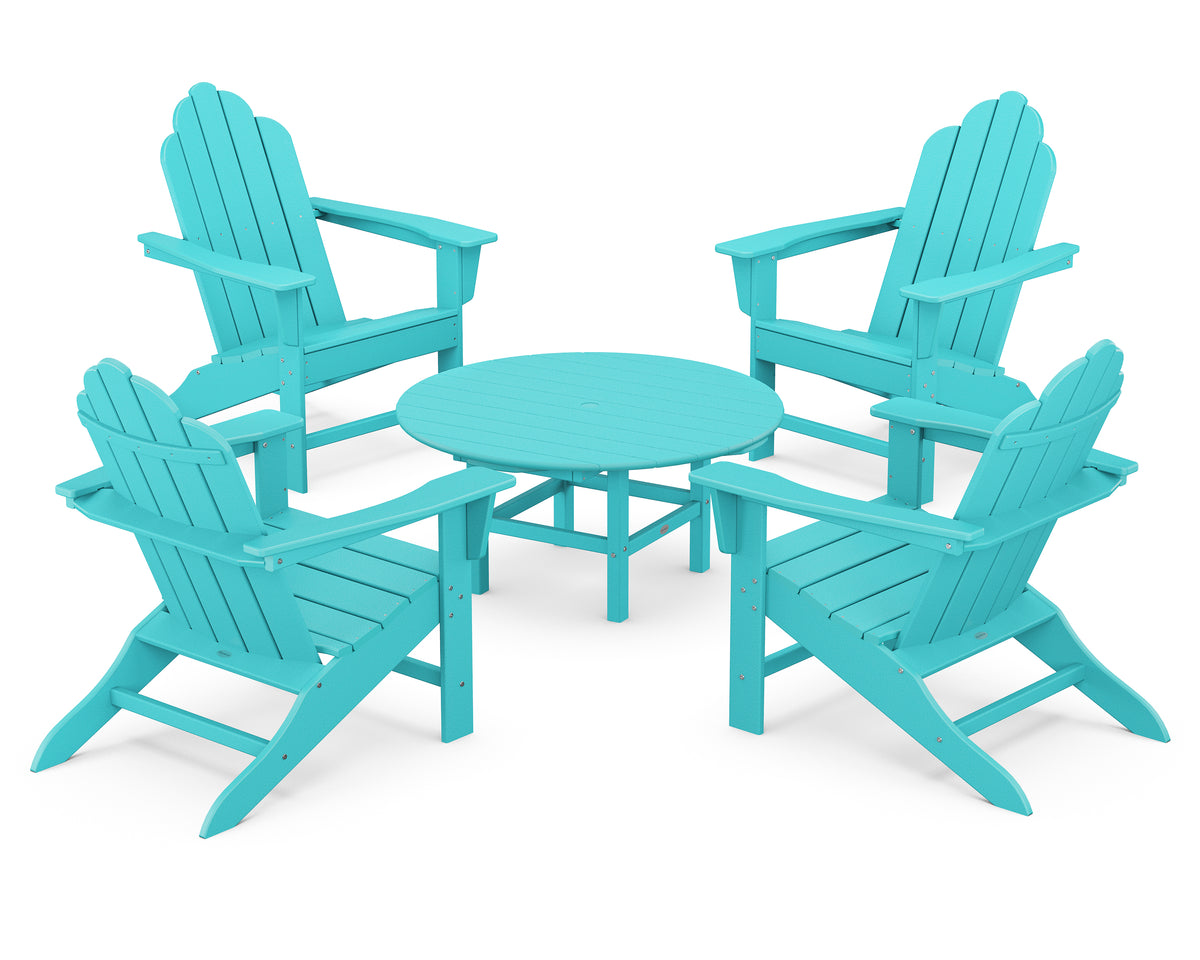 POLYWOOD Long Island Adirondack 5-Piece Conversation Group with Round 37" Conversation Table in Aruba
