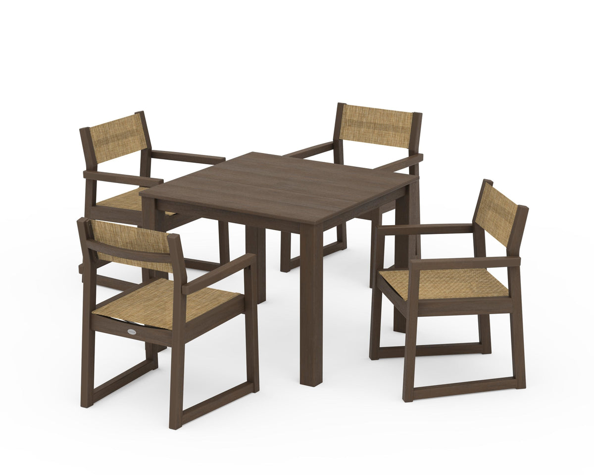 POLYWOOD EDGE Sling Arm Chair 5-Piece Parsons Dining Set in Kona / Burlap