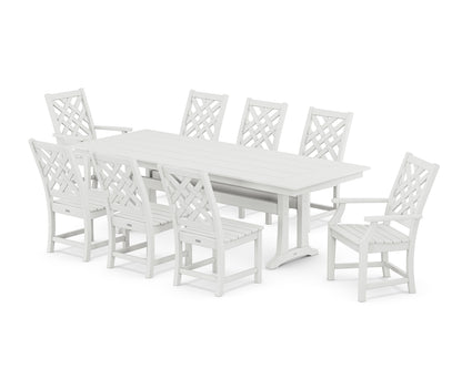 POLYWOOD Wovendale 9-Piece Farmhouse Dining Set with Trestle Legs in White