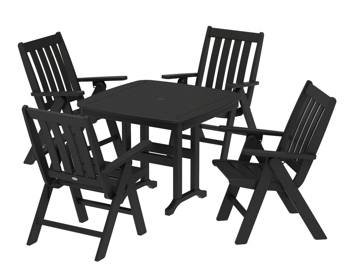 POLYWOOD Vineyard Folding Chair 5-Piece Dining Set - 37" Table in Black