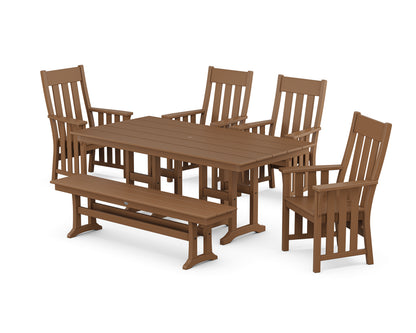 POLYWOOD Acadia 6-Piece Farmhouse Dining Set with Bench in Teak