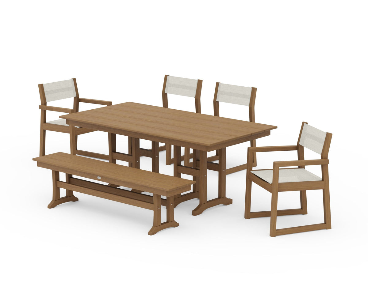 POLYWOOD EDGE Sling 6-Piece Farmhouse Dining Set in Natural / Parchment