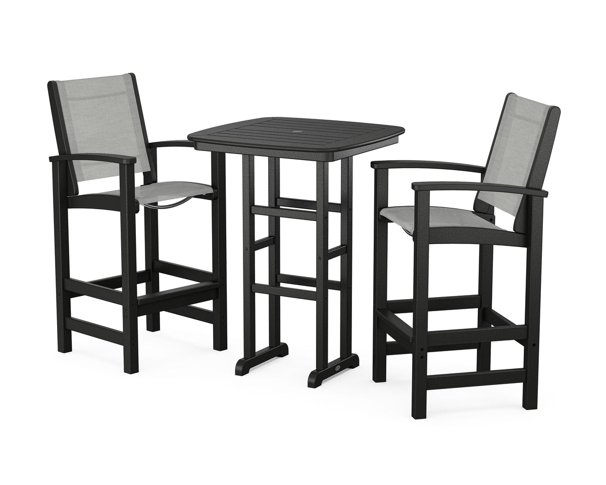 POLYWOOD Coastal 3-Piece Bar Set in Black / Metallic