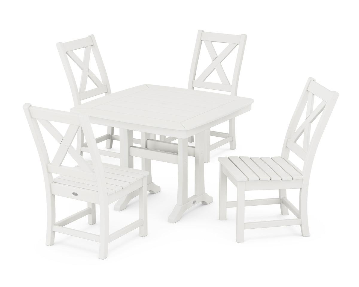 POLYWOOD Braxton Side Chair 5-Piece Dining Set with Trestle Legs - 37" Table in Vintage White