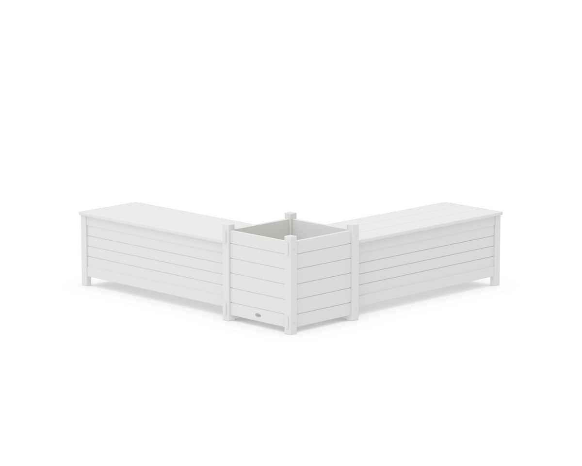 POLYWOOD 48" Nautical L-Shaped Planter Storage Bench Set - Large in White