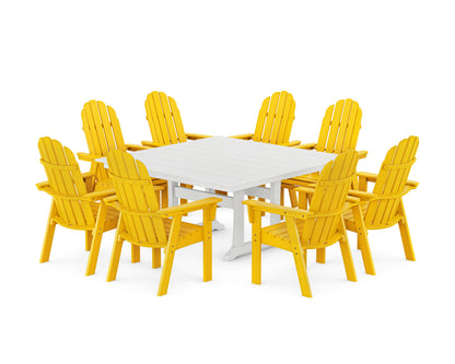 POLYWOOD Vineyard Curveback Adirondack 9-Piece Square Farmhouse Dining Set with Trestle Legs in Lemon / White