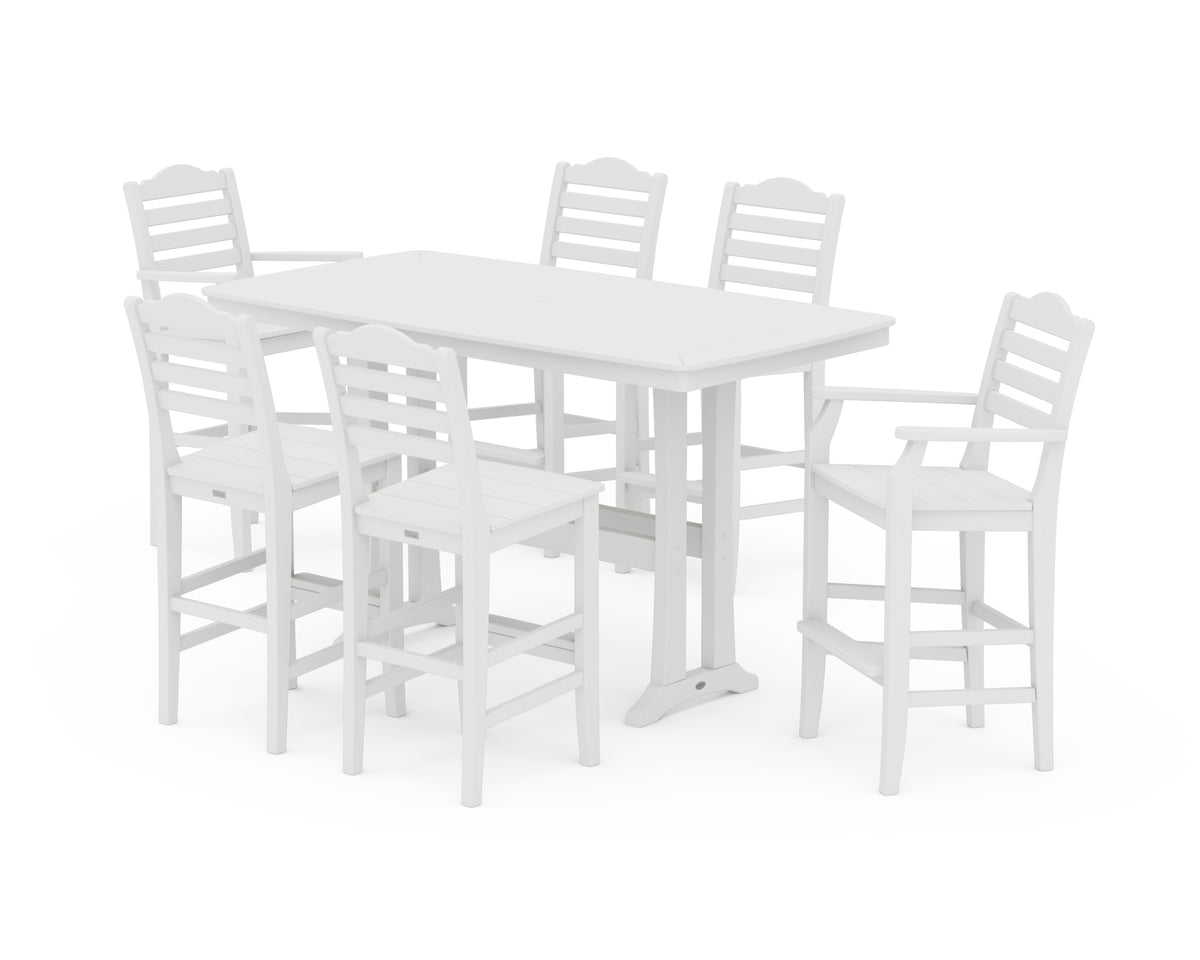 POLYWOOD Savannah 7-Piece Bar Set with Trestle Legs in White