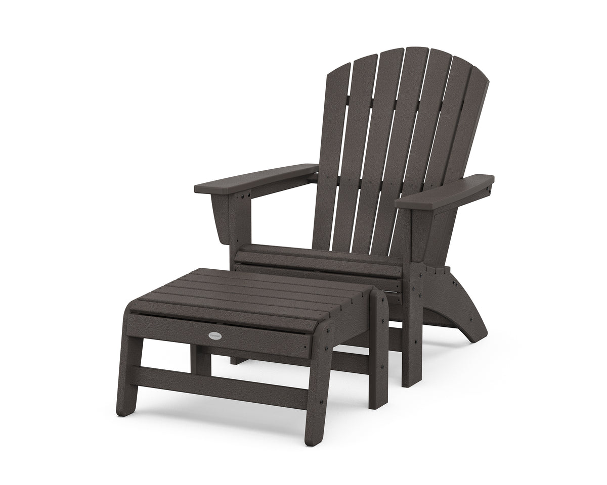 POLYWOOD Nautical Grand Adirondack Chair with Ottoman in Vintage Coffee