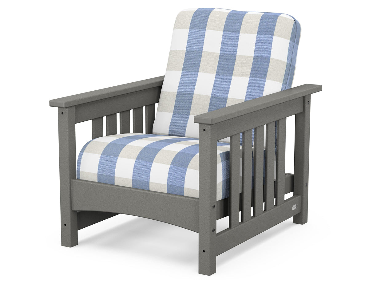 POLYWOOD Club Mission Chair in Slate Grey / Buffalo Plaid Sky Blue