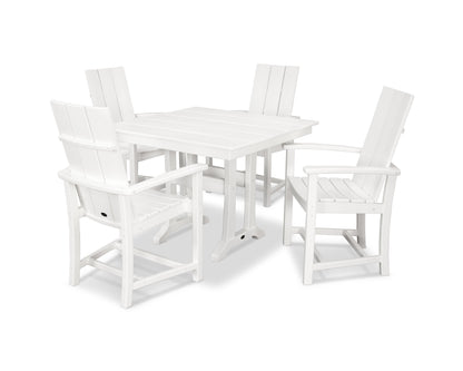 POLYWOOD Modern Adirondack 5-Piece Farmhouse Trestle Dining Set in White