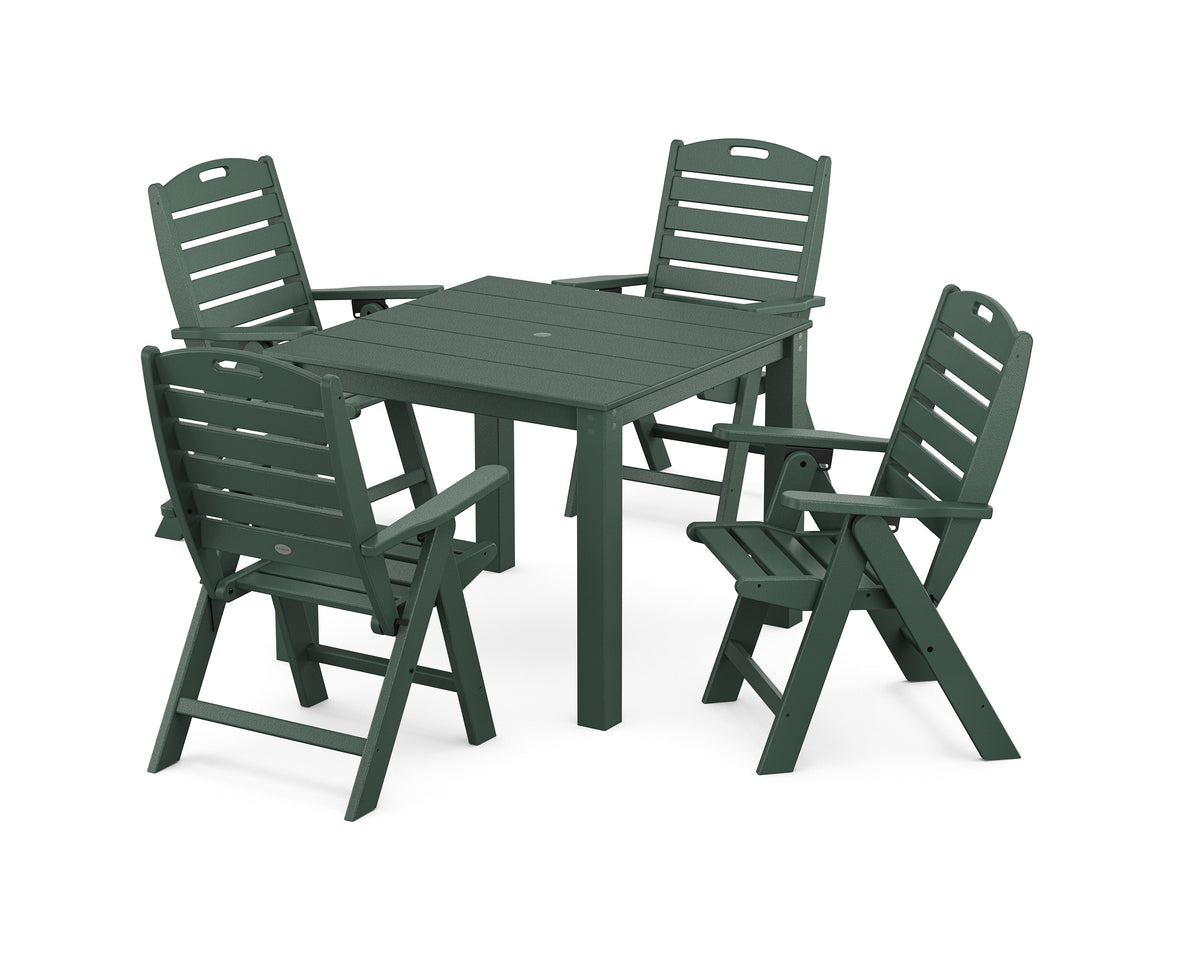 POLYWOOD Nautical Folding Highback Chair 5-Piece Parsons Dining Set in Green