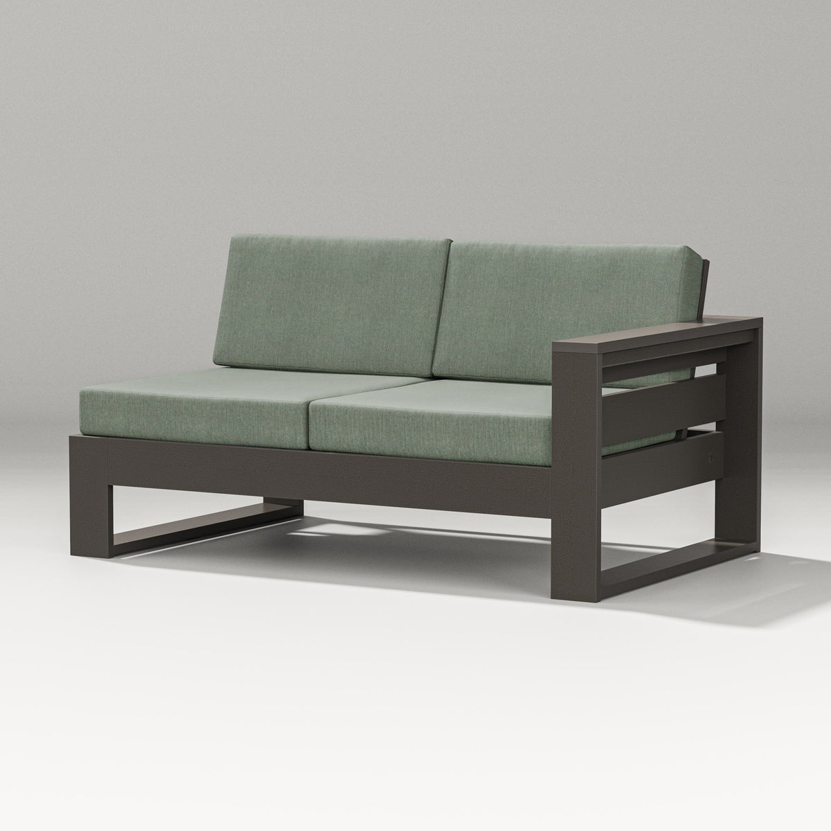 POLYWOOD Latitude Modular Right Arm Loveseat in Vintage Coffee / Cast Sage