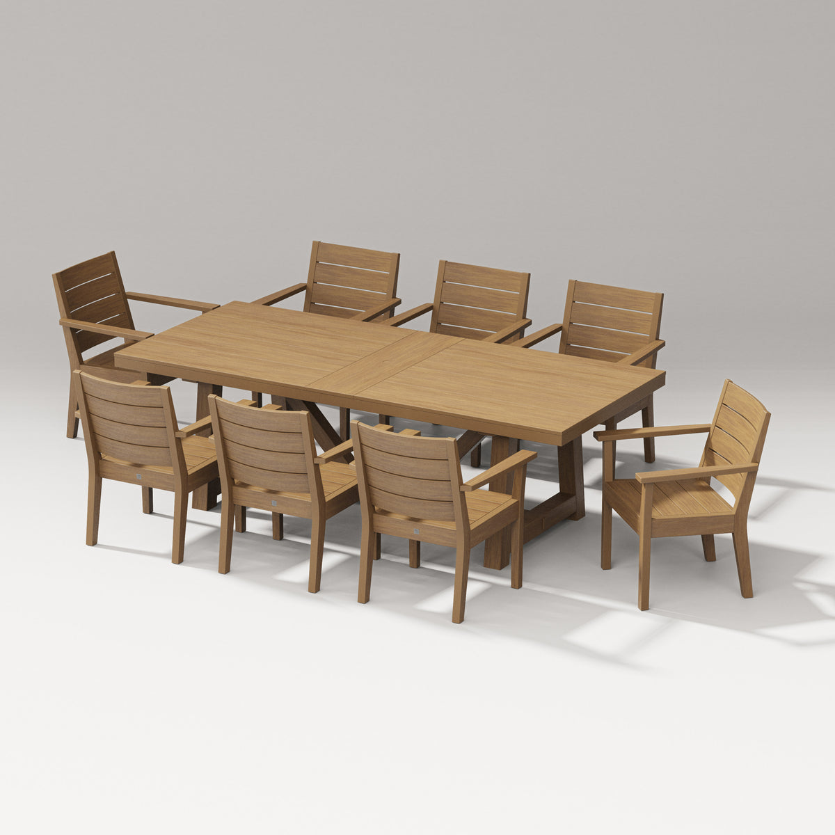POLYWOOD Latitude Arm Chair 9-Piece A-Frame Table Dining Set in Natural