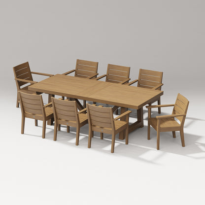 POLYWOOD Latitude Arm Chair 9-Piece A-Frame Table Dining Set in Natural
