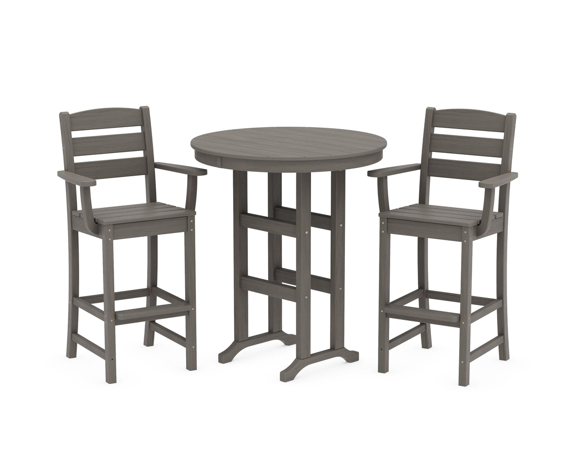 POLYWOOD Lakeside 3-Piece Round Bar Arm Chair Set in Driftwood