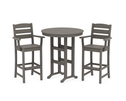 POLYWOOD Lakeside 3-Piece Round Bar Arm Chair Set in Driftwood