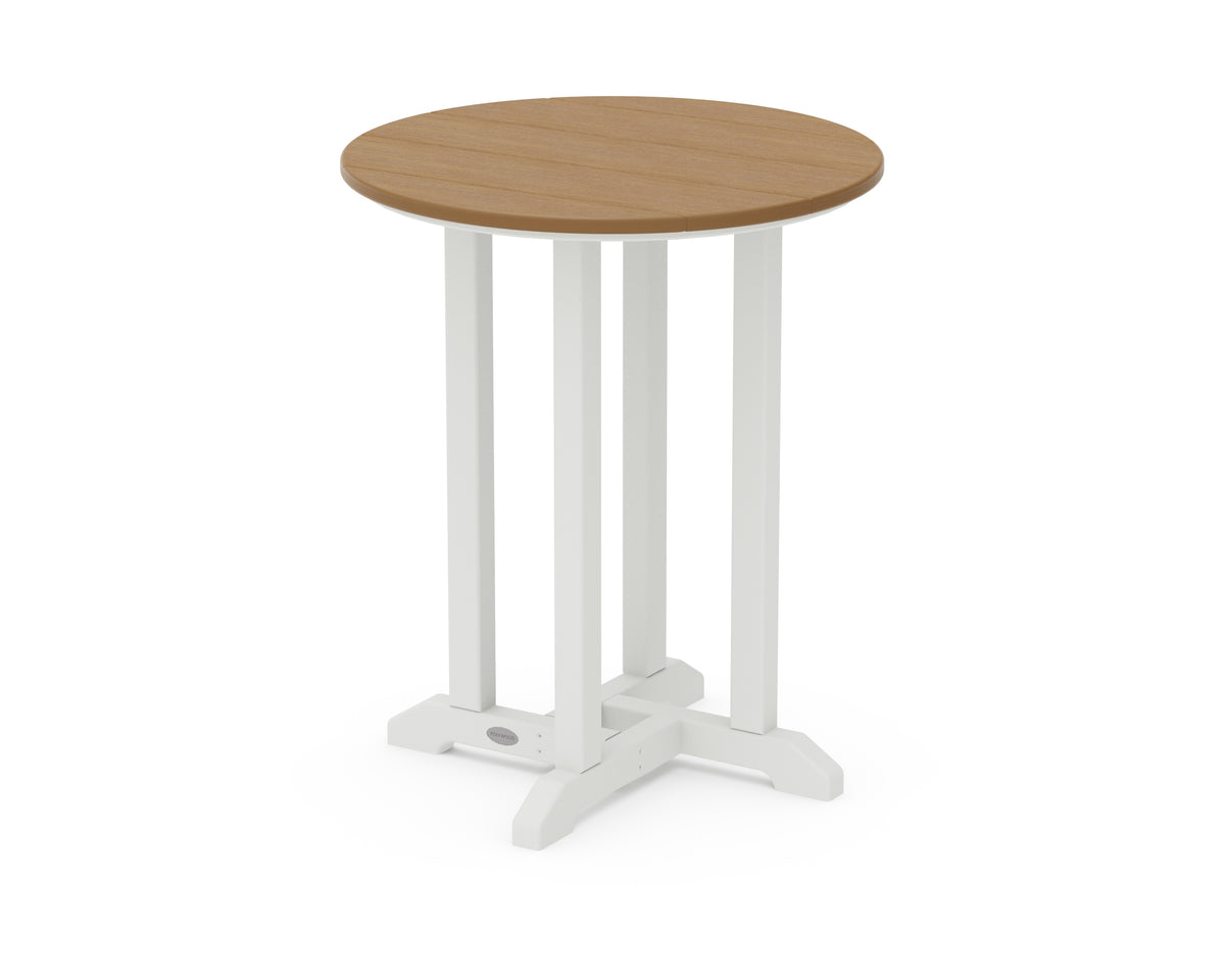 POLYWOOD Contempo 24" Round Dining Table in White / Natural