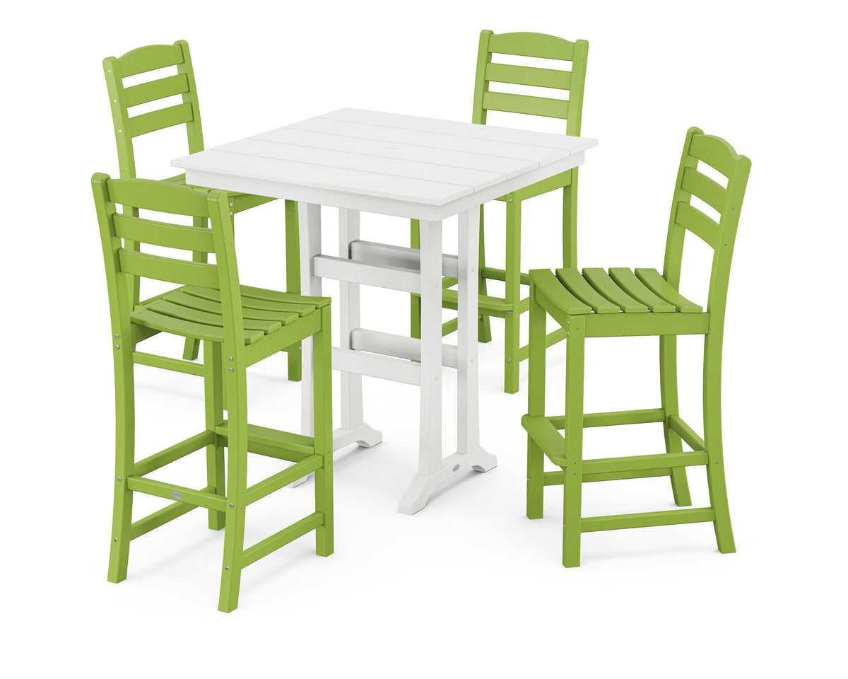POLYWOOD La Casa Café 5-Piece Farmhouse Trestle Bar Set in Lime / White