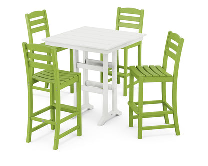 POLYWOOD La Casa Café 5-Piece Farmhouse Trestle Bar Set in Lime / White
