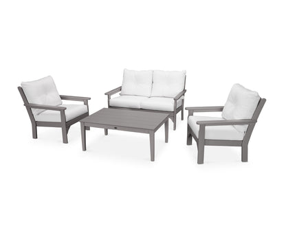 POLYWOOD Vineyard 4-Piece Deep Seating Set with Two Chairs and Loveseat in Slate Grey / Natural