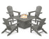 POLYWOOD Palm Coast 5-Piece Adirondack Chair Conversation Set with Fire Pit Table in Slate Grey