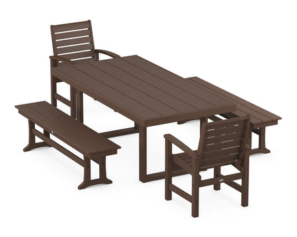 POLYWOOD Signature 5-Piece Dining Set with Benches - 39" x 78" Table in Mahogany