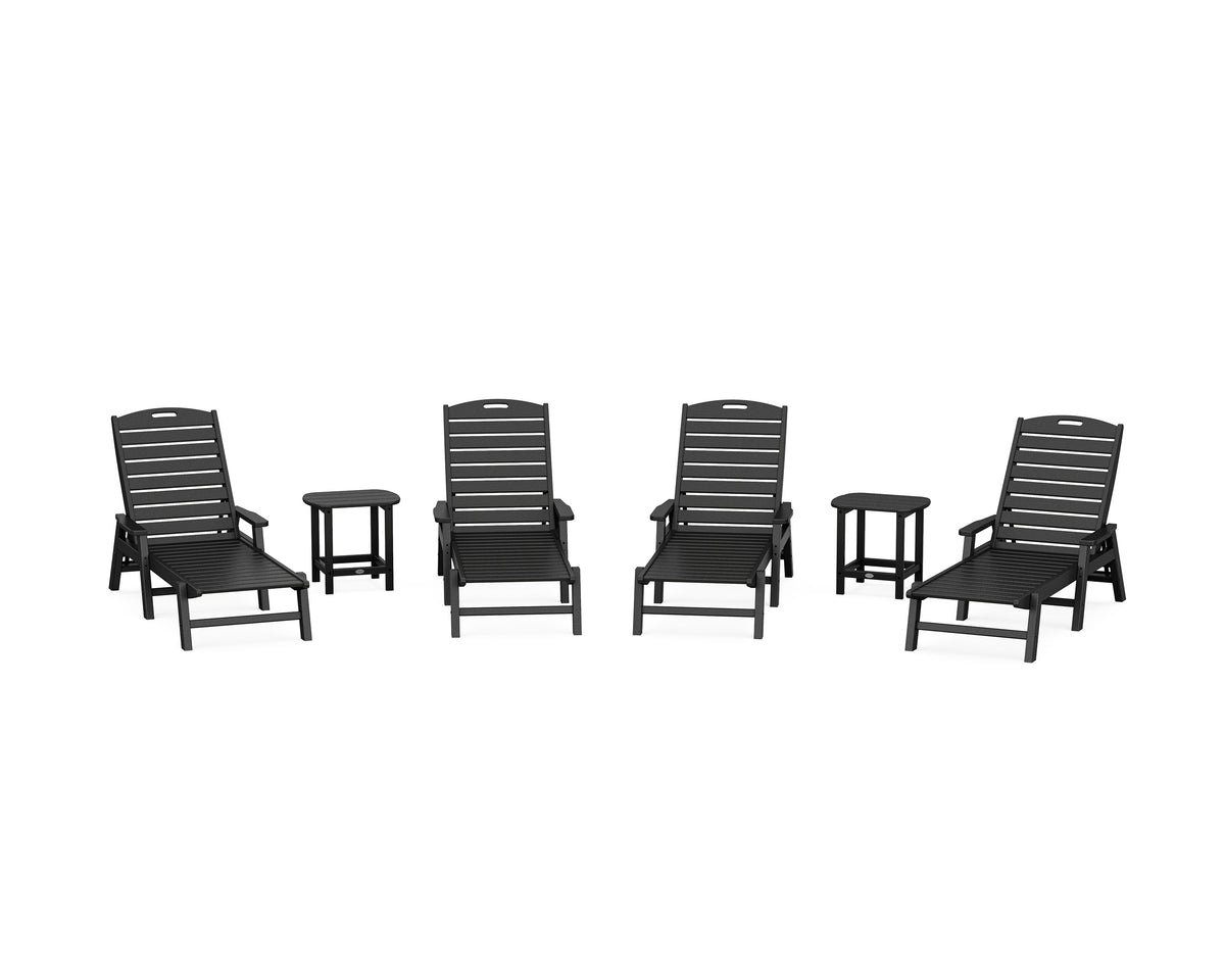 POLYWOOD Nautical Chaise 6-Piece Set with Arms in Black