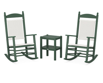 POLYWOOD Jefferson 3-Piece Woven Rocker Set in Green / White Loom