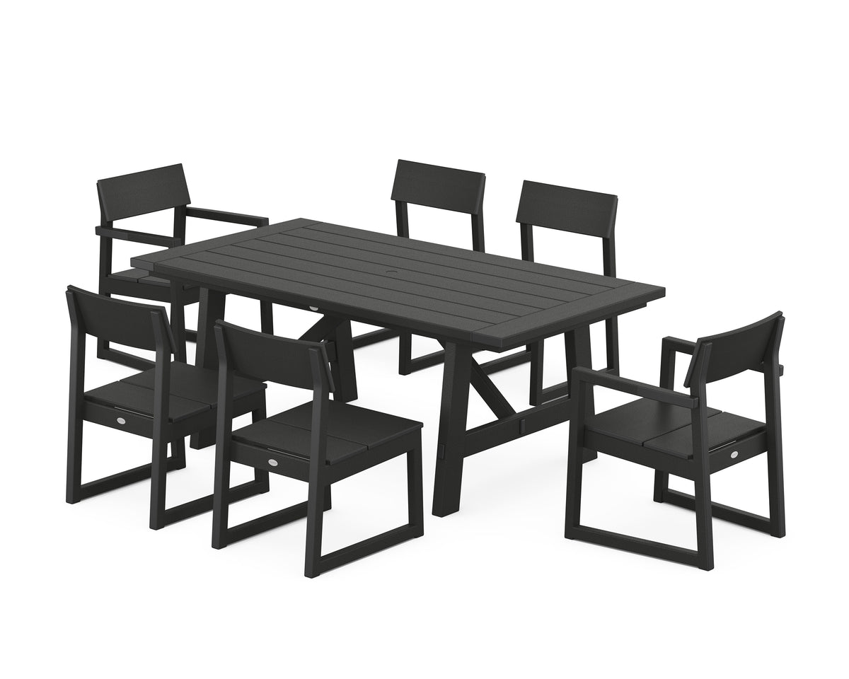POLYWOOD EDGE 7-Piece Rustic Farmhouse Dining Set in Black