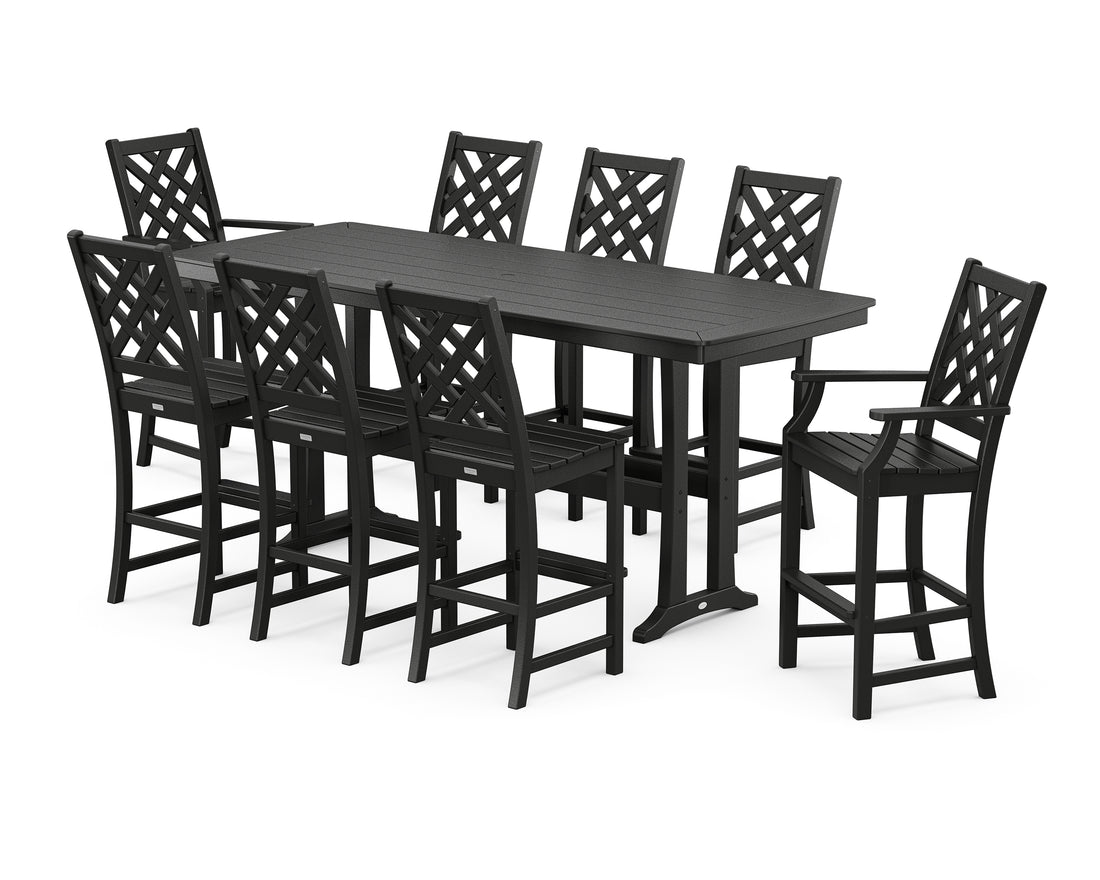 POLYWOOD Country Living Wovendale 9-Piece Bar Set with Trestle Legs in Black
