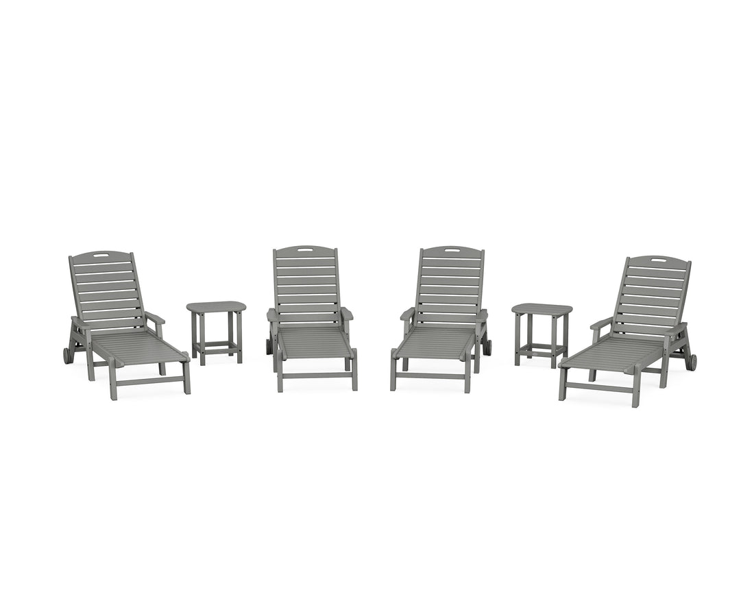 POLYWOOD Nautical Chaise 6-Piece Set with Arms &amp; Wheels in Slate Grey