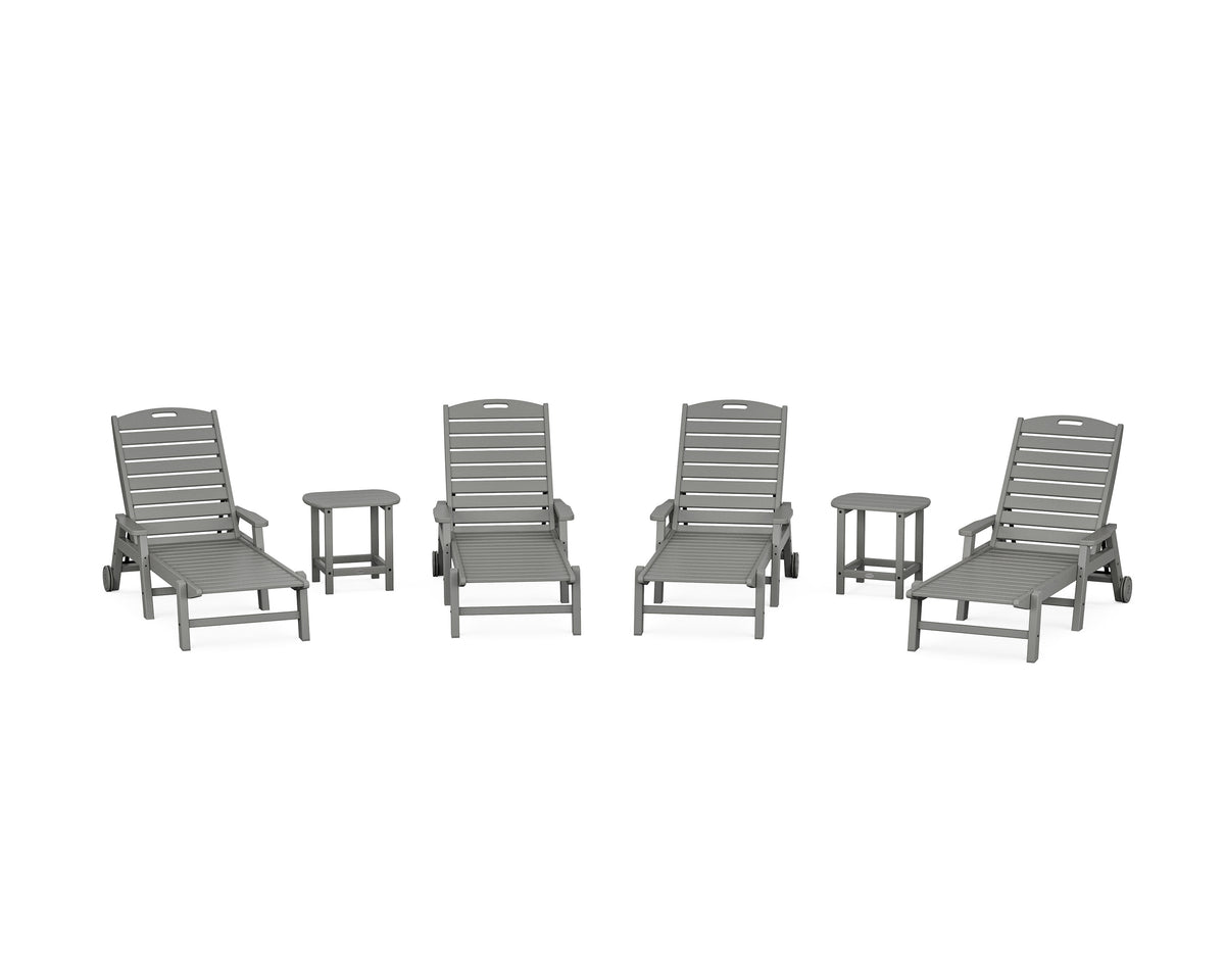 POLYWOOD Nautical Chaise 6-Piece Set with Arms &amp; Wheels in Slate Grey