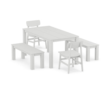 POLYWOOD Modern Studio Urban Chair 5-Piece Parsons Dining Set with Benches - 34" x 64" Table in White